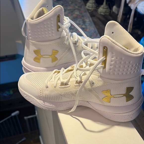 White and Gold High-Top Sneakers - Picture 2 of 3